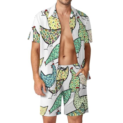 Ensemble de Plage Poule Colorée avec Chemise Hawaïenne Homme