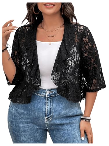 Amazon.com: WDIRARA Women's Plus Size Open Front Ruffle Hem Crop