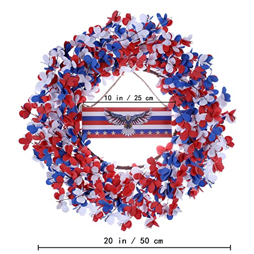 Yawwind 4Th Of July Patriotic Wreath 20 Inch Red White Blue Memorial Independence Day Wreath Patriotic Wreaths For Front Door #TOP1
