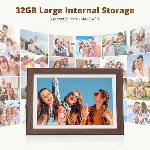 Image of Dragon Touch Digital Picture Frame WiFi 10 inch IPS Touch Screen Digital Photo Frame Display, 32GB Storage, Auto-Rotate, Share Photos via App, Email, Cloud, Classic 10 Brown