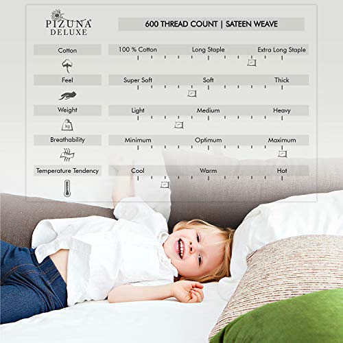 Soft 600 Thread Count Cotton White Full Size Sheets Set, 100% Long Staple Cotton Cool & Breathable Sateen Bed Sheets Full Deep Pocket Sheets fit Upto 15 inch (100 Cotton Full White Sheet)