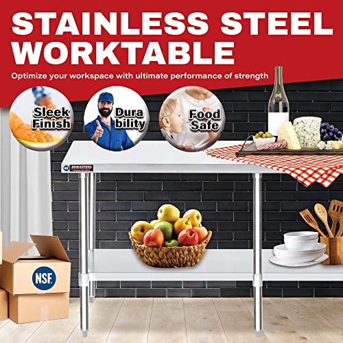 Image of DuraSteel 24x84 Stainless Steel Work Table - NSF Commercial Prep Metal Table - Outdoor Pizza Oven Stand w /Under Shelf - Kitchen Island Laundry Utility Garage Microwave Stand Large Rolling Storage Cart