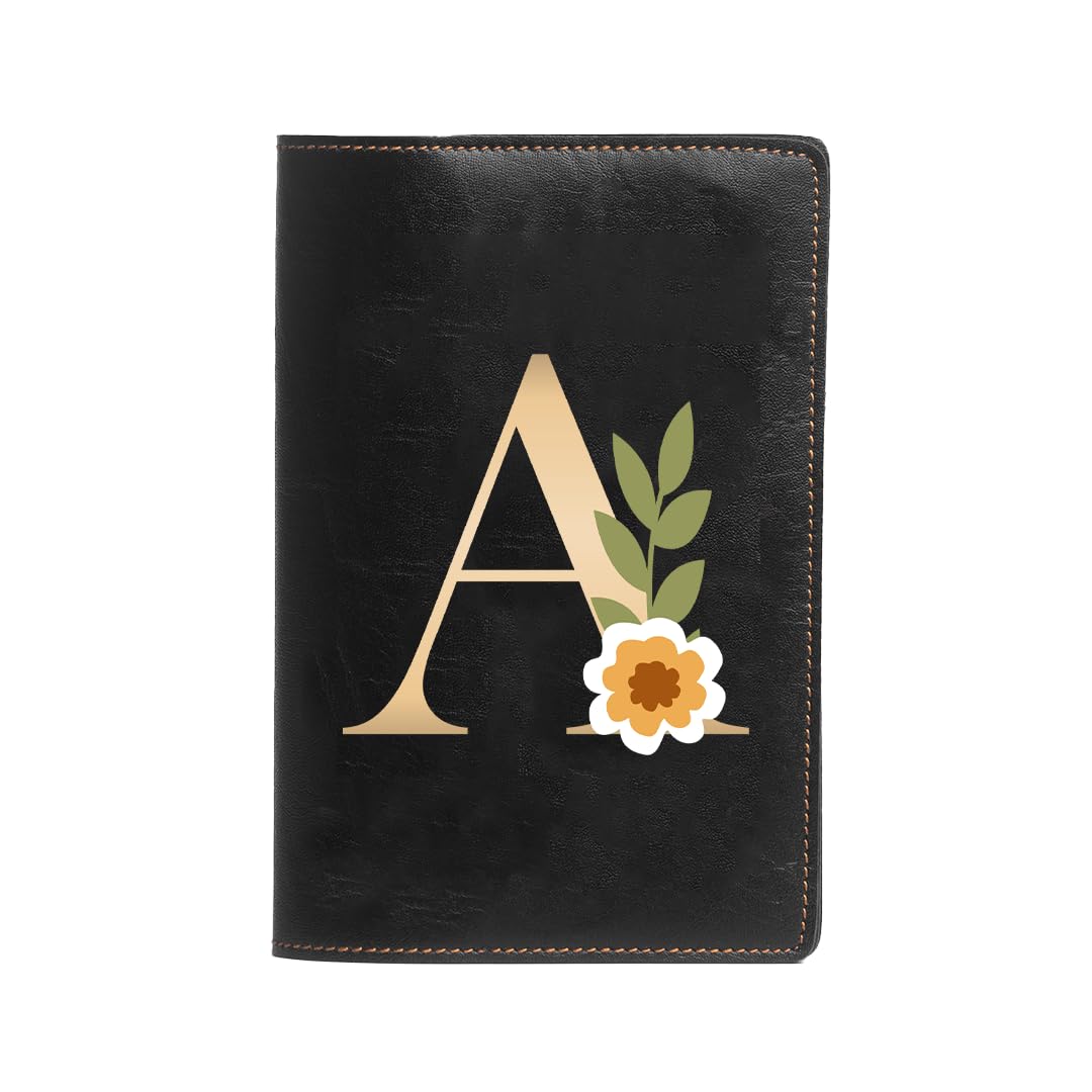 Blossom Passport Cover | Travel Accessories Organizer with Name Initials- A | For Men & Women | Vegan Leather Passport Holder | Passport Cover with Card Slots| Handcrafted Gift |Black