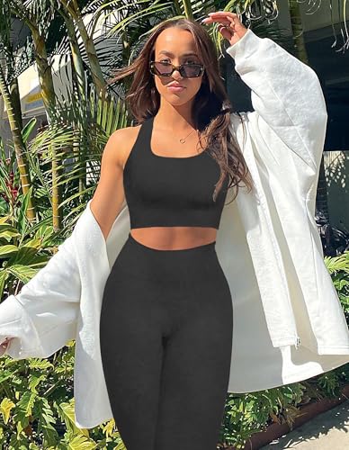 OLCHEE Conjunto de 2 peças de treino feminino – Conjunto de 2 peças para ioga com lavagem ácida, sem