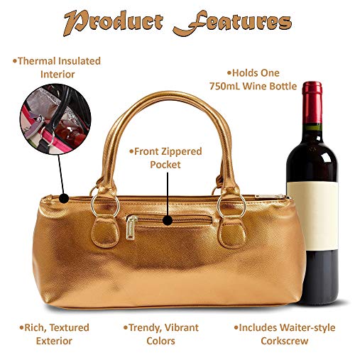 Image of Primeware Wine Clutch Bag (Thermal Insulated) Trendy Women's Carry Tote | Holds Red & White 750mL Bottles | Trendy Fashion | Incl. Portable Waiter-Style Corkscrew
