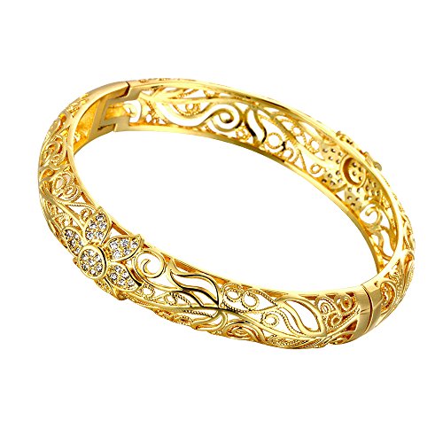 Preisvergleich Produktbild Filigraner Armreif, Blumendesign, Modeschmuck, 18 Karat gelbvergoldet