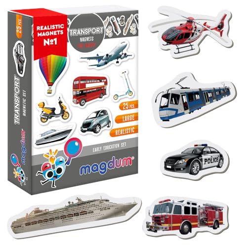 Magdum Transporte Imanes Niños 25 Piezas   Vehículo Imanes Nevera Niños   Juego Imanes   Juegos Magneticos para Niños   Imanes para Niños   Imanes Infantiles   Juguetes Educativos 3 Años