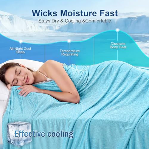 Image of KMUSET Cooling Blanket Twin (60 inchx80 inch), Double Sided Summer Cooling Blankets for Hot Sleepers & Night Sweats, Cool Soft Lightweight Blanket for Dorm Room Essentials, Picnic, Gifts for Women Sky Blue