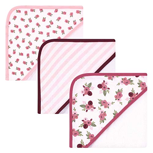 Image of Hudson Baby Unisex Baby Cotton Rich Hooded Towels, Warm Floral, One Size