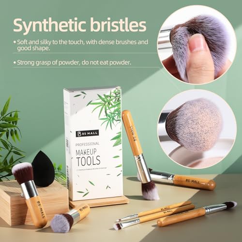 Bs-Mall BSMALL-B048 Makeup Brush Set 11Pcs Bamboo Synthetic Kabuki Brush Set Foundation Powder Blending Concealer Eye Shadows Blush Cosmetics Brushes thumb #1