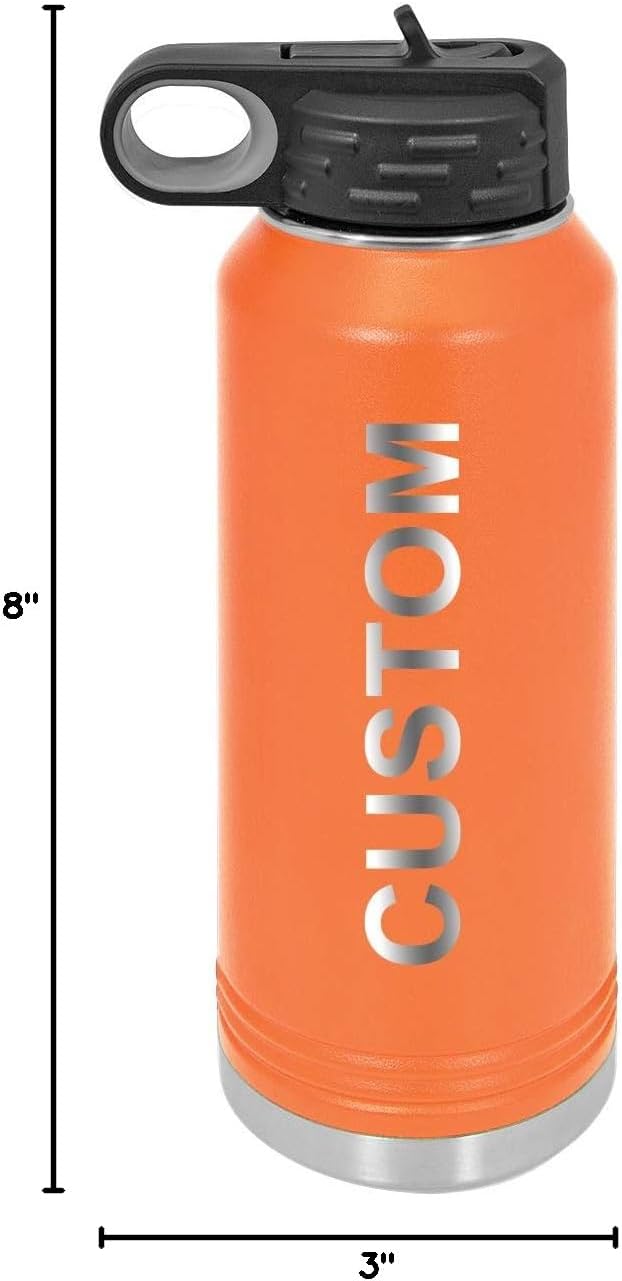 Personalized Add Your Name 20-Ounce Double Wall Insulated Stainless Steel Custom Sports Water Bottle with Flip Top Lid, Straw - Customizable (Orange)