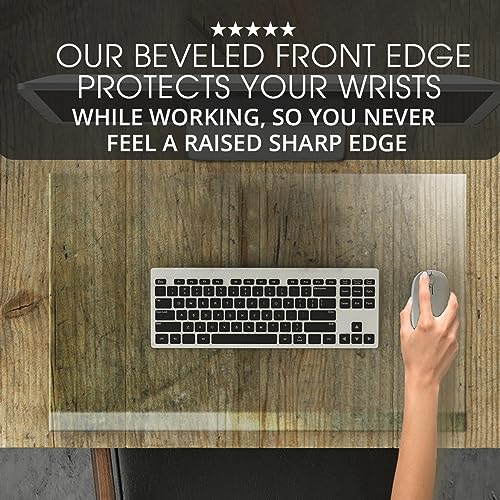 Image of Tempered Glass Desk Mat & Desk Pad, 20 inch x 30 inch, Clear Protector Beveled Edge