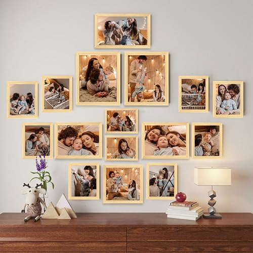 Image of Art Street Modern Wall Collage Photo Frame, Individual Picture Frame Set For Living Room, Decorative Wall Hanging Home Decor-Set Of 16 (4x6, 5x5, 5x7, 6x8, 6x10, 8x10 Inch, Beige)