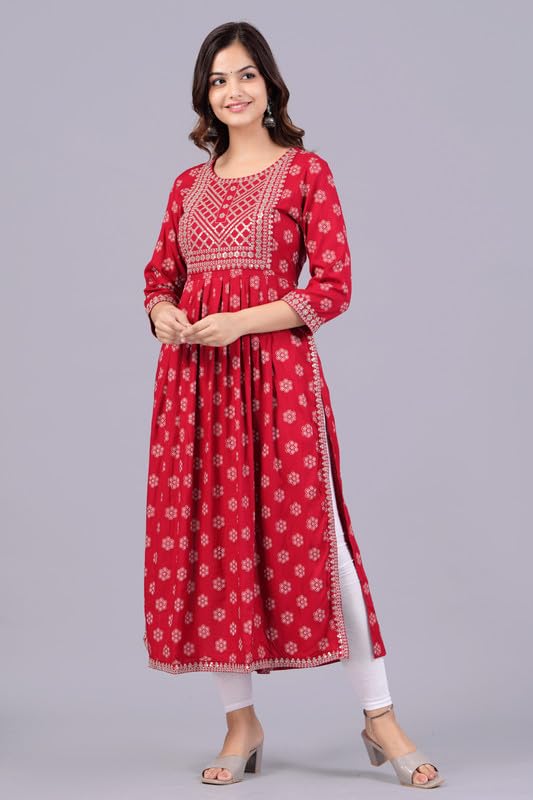 Image of NEW4U Women's Sequin Zari Embroidery Printed Naira Cut Kurti