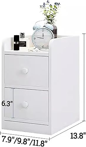 Miniatura 7 de Mesita de noche de madera con cajón de almacenamiento y estante abierto, moderna mesita de noche blanca lateral estrecha, mesita de noche alta para