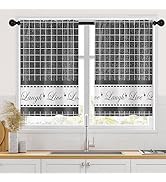 Arttown Farmhouse Kitchen Curtains 36 Inch Length Grey White Window Curtains Over Sink Set of 2, ...