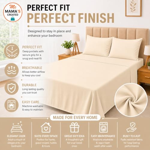 Image of Double Size Bed Sheet - 600 Thread Count Single Flat Sheet Only - Long Staple Egyptian Cotton Top Sheet Wrinkle & Fade Resistant - Ivory