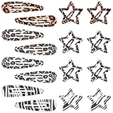 Shimmeroo 16PCS Snap Hair Clips for Women, Metal Leopard-Print Hairpin Star Water Drop Hair Barrettes for Y2k 2000s Side Clip Decoration Accessories,Black White Brown Leopard Print