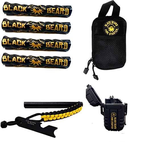 Black Beard Pirates Plunder Fire Starter Kit with Waterproof Plasma Arc Lighter Ferro Rod & Fire Starter Rope for Campfires in All-Weather Waterproof & Windproof