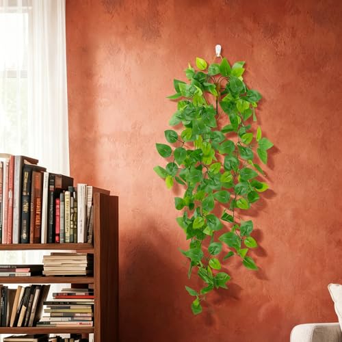 Image of LOYWREE Artificial Hanging Plants with Wall Planter, Faux Pothos Vines Fake Hanging Plant, Plastic Greenery Wall Decor for Indoor Outdoor Home Office Garden Patio Bedroom Living Room Decor