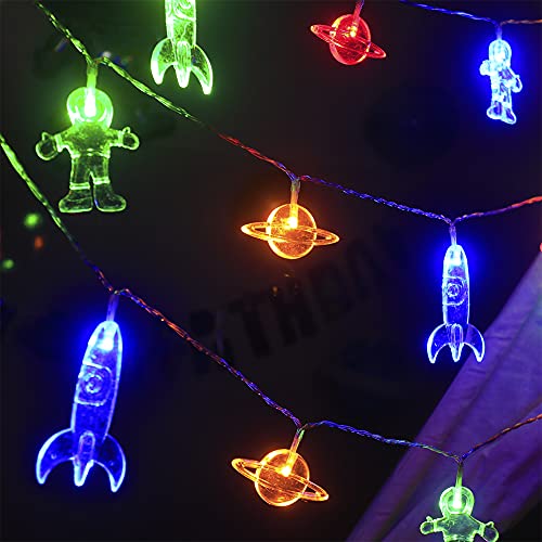 Mankinlu Children's Room Led String Lights With Remote 20 Led 11 Ft 8 Modes Battery Operated Space String Lights With Rocket Spaceship Astronaut Pendants Holiday Party Lights For Kids Room Multicolor #TOP2