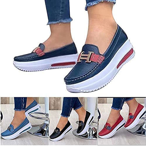 Ladies Genuine Leather Shoes ​Platform Shoes Round Toe Solid Color Shallow Mouth Metal Buckle UP High Heels Casual Shoe3