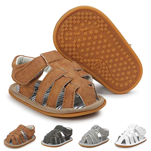 Baby Boy Sandals Summer Anti-Slip Rubber Sole First Walkers Shoes Infant Sandals for Toddler Girls(0-18 Months)(12-18 Months M US Toddler,A-Brown)