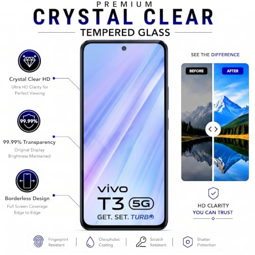 Image of ArmourPro 3D Borderless Tempered Glass for Vivo Y300, Y200 and Vivo T3, HD Clear Curved Edge to Edge Screen Protector, 9H Hardness, Oleophobic Coating, Case Friendly | Pack of 1