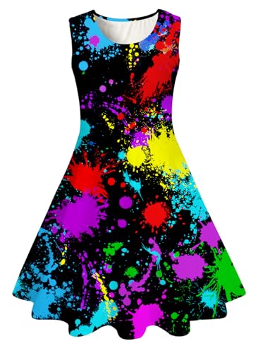 uideazone Girls Sleeveless Dress Round Neck Floral Printed Sundress for Casual Home Party Beach 4-12 Years