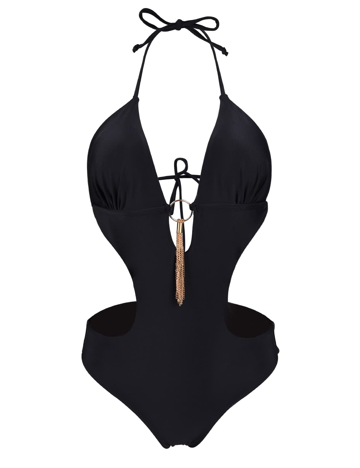heekpek Costume Intero da Donna Scollo a V Bikini Brasiliana Sexy Halter Costume Intero Push Up con Nappe di Metallo Cut out Triangel Mare Costume da Bagno Donna Retro
