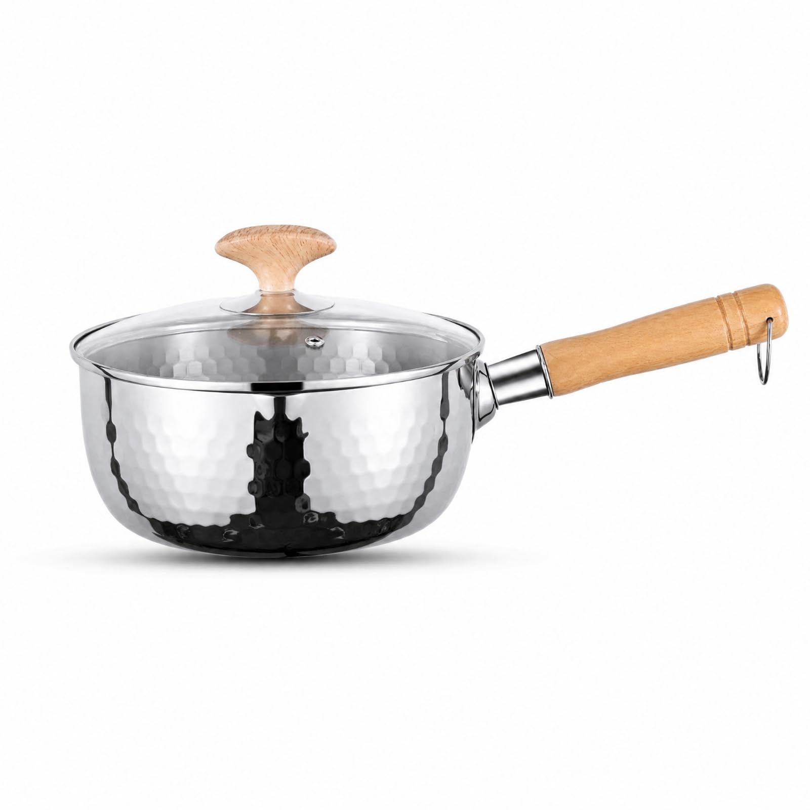 Qianly Casserole En Acier Inoxydable Polyvalent Casserole Poignée Bois Équipement pour Cuisine Quotidienne, 18cm, Couvercle