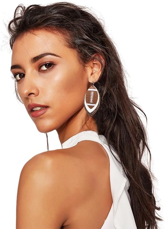 MALOYANVE Layered Football Earrings for Women Unique Lightweight Glitter Faux Leather Footballs Sports Rugby Teardrop Dangle Drop Statement Earrings Sport Lover Jewelry - Image 4