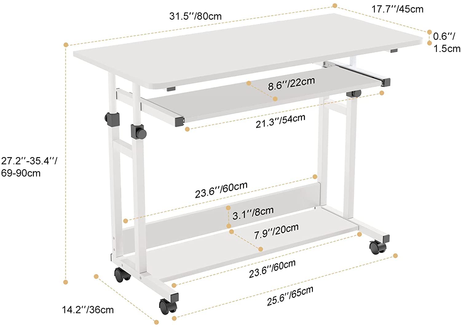Buy Dripex Computer Desk Mobile, Portable Office Desk with Movable