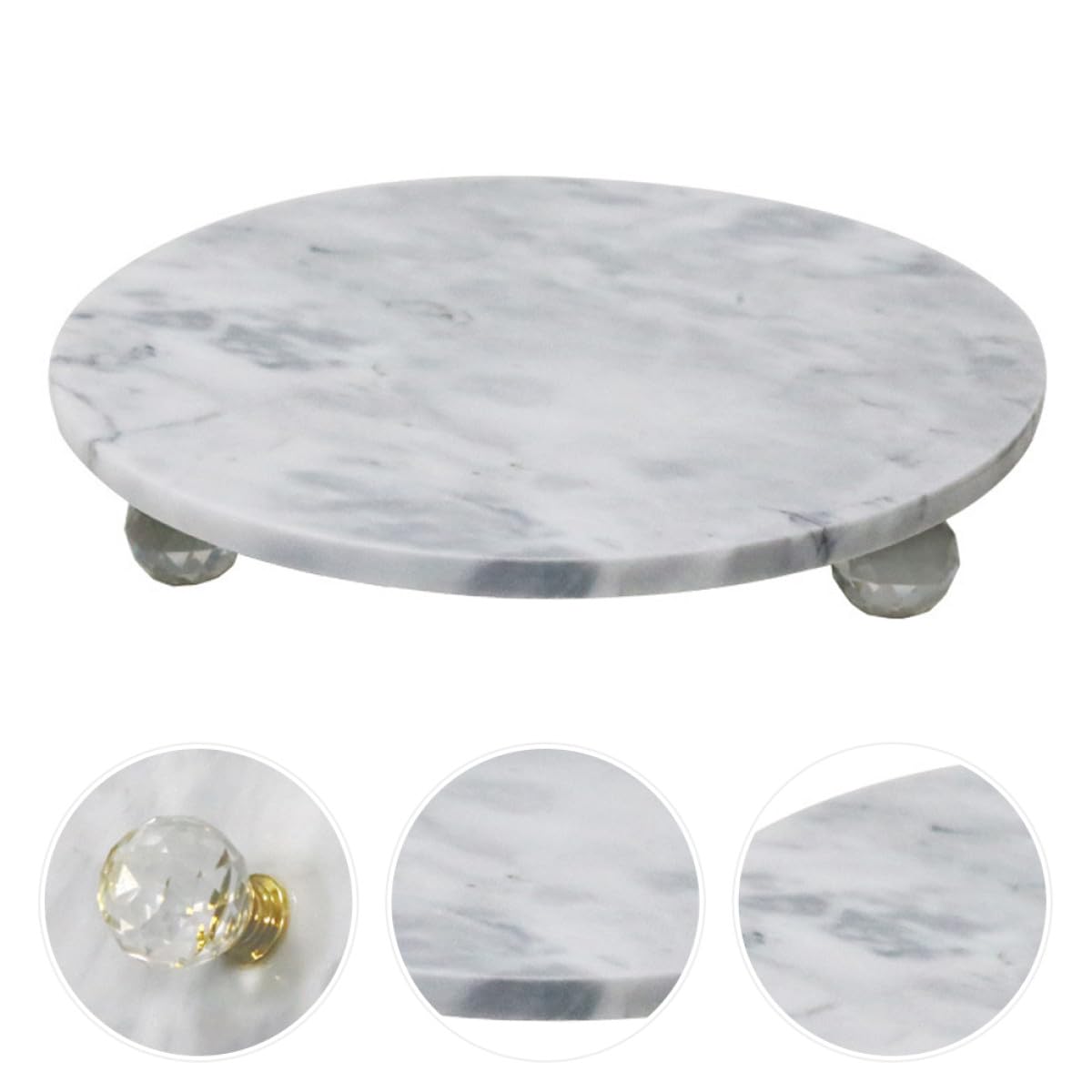 PRETYZOOM Bandeja de Mármol Redonda Natural Multifunción para Hogar y Baño, Soporte Decorativo para Joyas y Frutas, Accesorio de Almacenamiento y Exhibición, Superficie Pulida Fácil