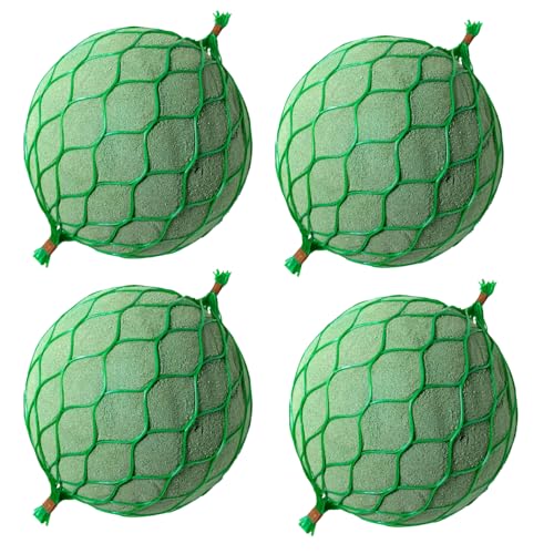 Image of Oasis Pack of 4 Floral Foam Spheres | Green Round Foam Spheres Balls for Fresh & Artificial Flowers | Wet & Dry Use | Ideal for Wedding, Party & Home Floral Arrangements - Netted (120 mm)