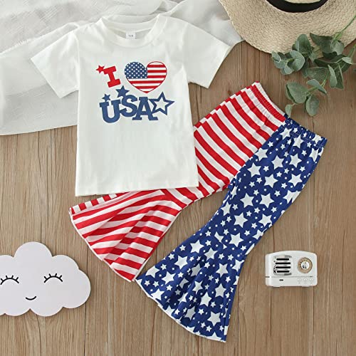 Conjunto de camisetas infantis de manga curta para meninas, dia 4 de julho, camisetas listradas e ca