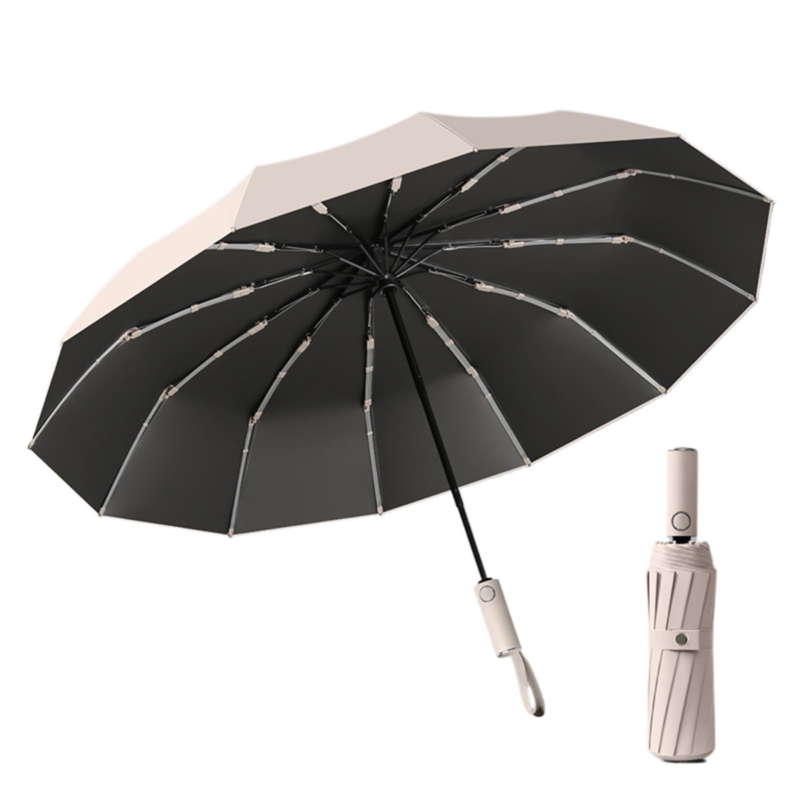 Aosrioylt Beige Brellux Umbrella, 264 Ribs Waterproof & Windproof Compact Umbrella, Portable Durable Uv Protection Umbrellas With Strong Fiberglass Frame, Automatic Folding Travel Umbrellas For Wind & Rain(Beige)