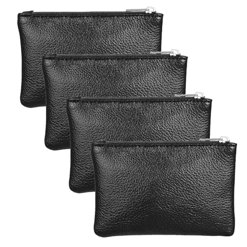 4 pcs Leather Zipper Coin Purses Mini Coin Pocket Pouch Change Holder Portable PU Leather Mini Coins Purse Small Pouch Change Bag with Zipper for Men Women Credit Card Folded Bill ID Key Headset