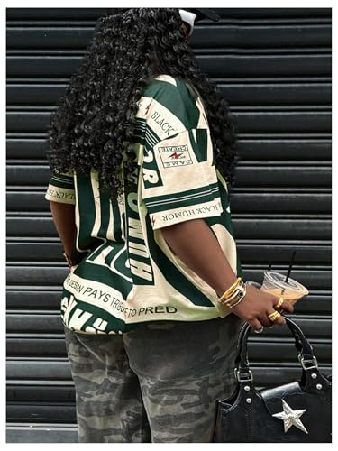 SOLY HUX Women's Plus Size Letter Graphic Short Sleeve T Shirts Drop Shoulder Crew Neck Loose Tee Tops Streetwear2