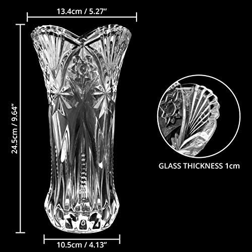 Kurtzy Glass Vases (2 Pack) - 24.5cm/9.64 Inches Tall Clear Crystal Decorative Melodia Cut Large Cylinder Glass Flower Vase Set For Wedding Centrepiece and Home Decor