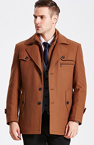 Image of chouyatou Men's Gentle Layered Collar Single Breasted Quilted Lined Wool Blend Pea Coats