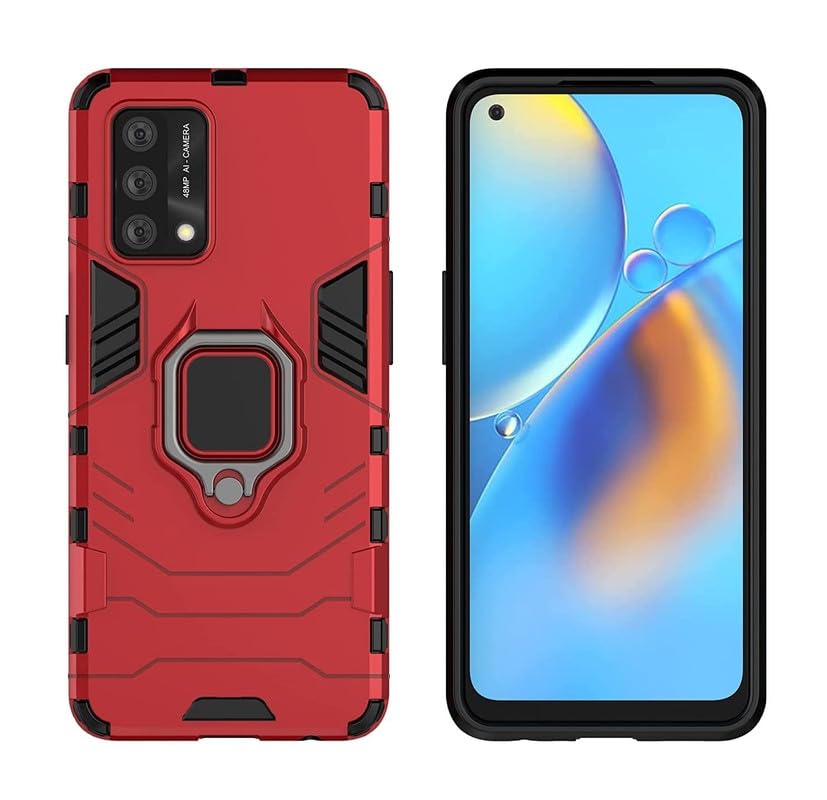 Image of Shockproof 360 Rotation Ring Holder Kickstand Hard Back Cover for Oppo A55 4G (Robot, Red)