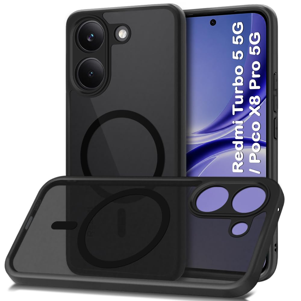 TheGiftKart Hybrid Shockproof Back Cover Case for Mi Redmi Turbo 5 5G / Poco X8 Pro 5G Compatible with MagSafe | Hard Back Cover Case (PC & TPU, Translucent Smoke Matte Back, Black Sides)-image-35