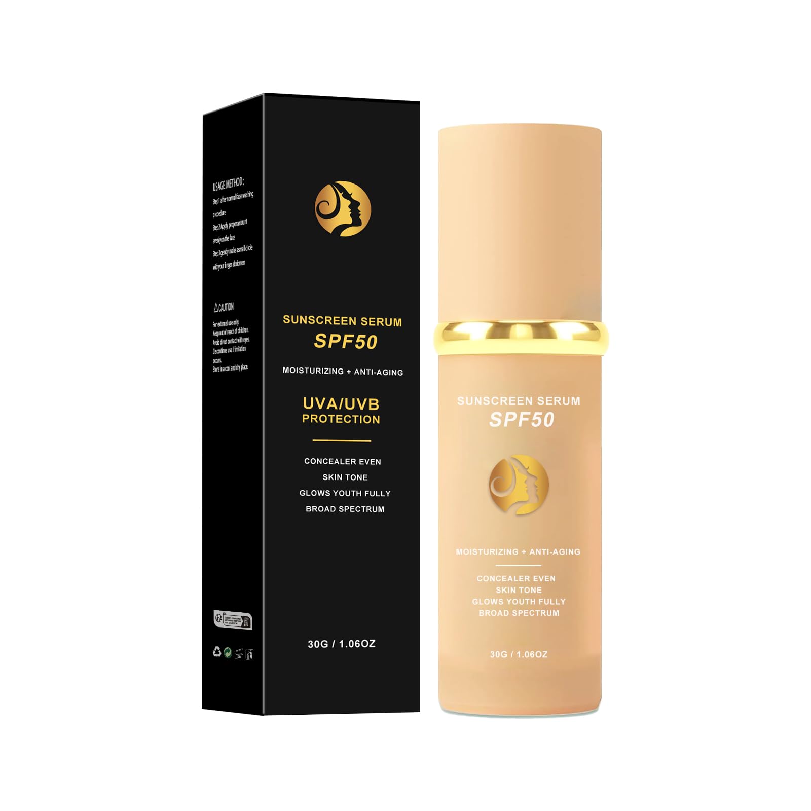 Shirleyllx 4-in-1 Foundation, Concealer and Moisturizer, Sunscreen serum SPF50, UVA/UVB Protection, moisturizing, With Olea Europaea Olive Fruit Oil, Hyaluronic Acid, Stay up to 24H, 30ml (1pc)