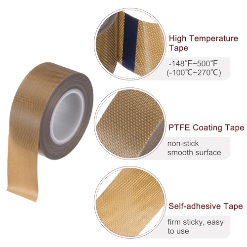 Image of HARFINGTON Fabric PTFE Tape Roll, 1 inch x 33ft High Temperature PTFE Adhesive Tape 0.18mm Thickness for Vacuum Sealer Machine Hand Sealers, Brown