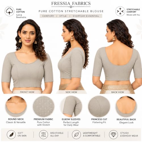 Image of Fressia Fabrics Women's Black Cotton Stretchable Readymade Saree Blouse