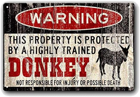 Lenrius Donkey Sign Funny Metal Signs Donkey Warning Vintage Style Metal Sign Iron Painting for Indoor & Outdoor Home Bar Coffee Kitchen Wall Decor 8 X 12 Inch…