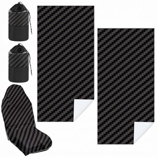 Image of 2 Pack Car Seat Towel Cover with Storage Bag, Carbon Fiber Textured | 63 x 32 in Car Towel Seat Cover Non Slip Waterproof, Gym Workout Swimming Running, Machine Washable Sweat Absorbent Protector