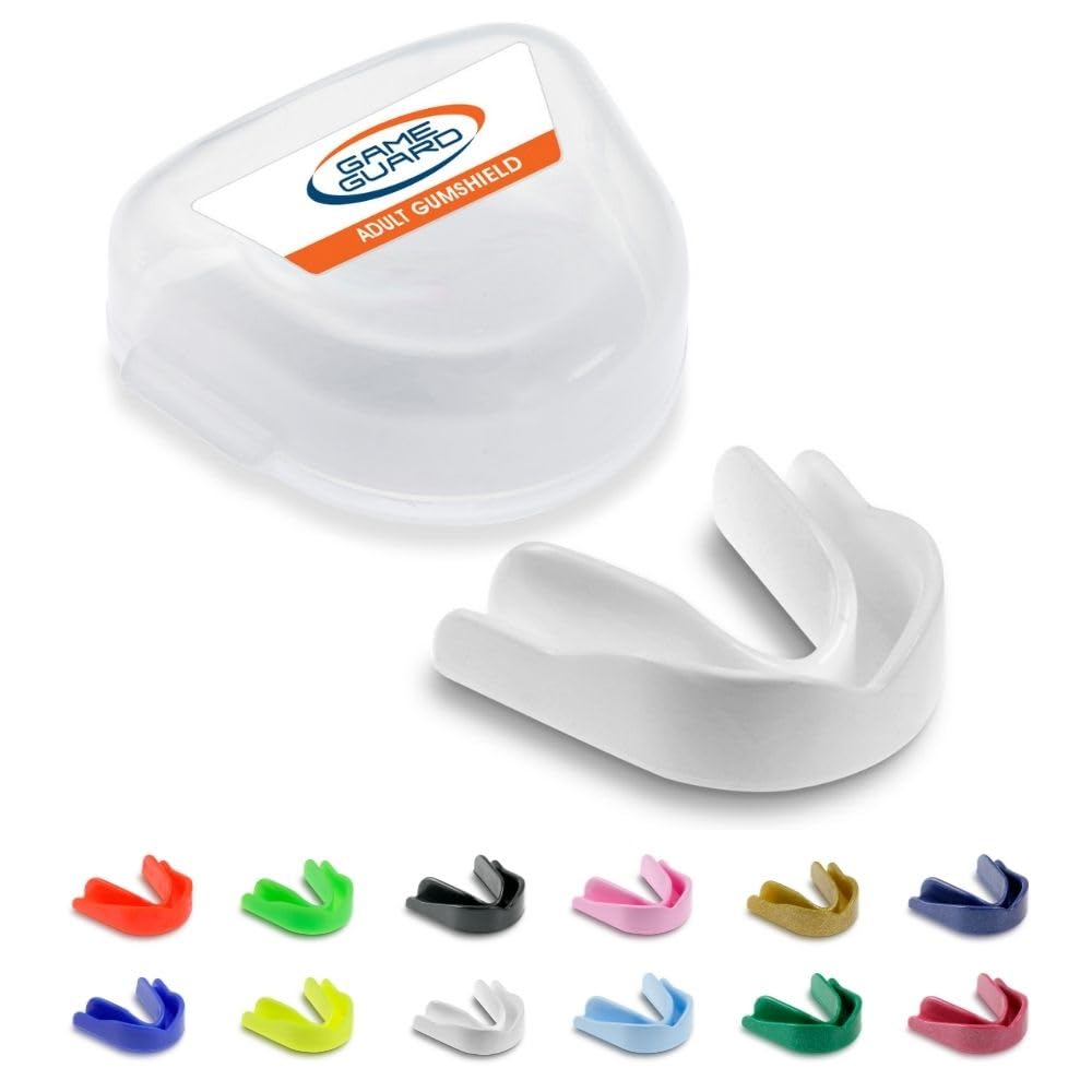 GAME GUARD 1 x Ochraniacz na zęby - Formowalne ochraniacze na zęby/ochraniacze na dziąsła - Zatwierdzone przez CE, Sporty szkolne, Rugby, Hokej, Boks, GAA, Sztuki walki (SENIOR - BIAŁY)
