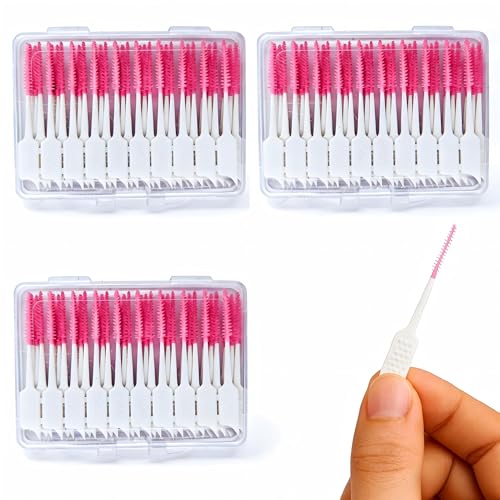 Image of 120 PCS Dual-Head Interdental Brushes, Silicone Tooth Floss Picks & Toothpick 2-in-1,Silicone Dental Brushes Tooth Floss Picks, Portable Pink Dental Floss Sticks Toothpick for Braces Teeth Cleaning